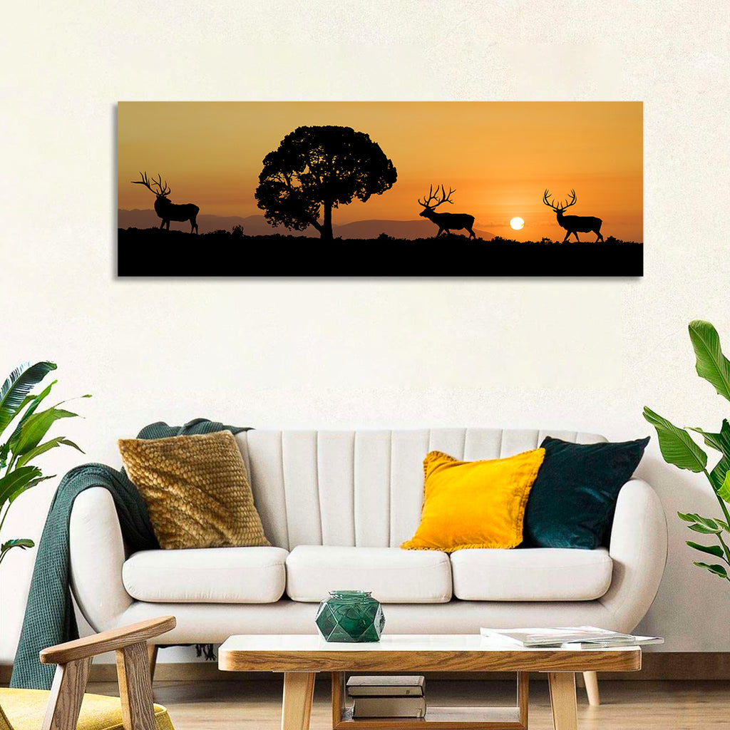Bull Elk Sunset Silhouette Wall Art