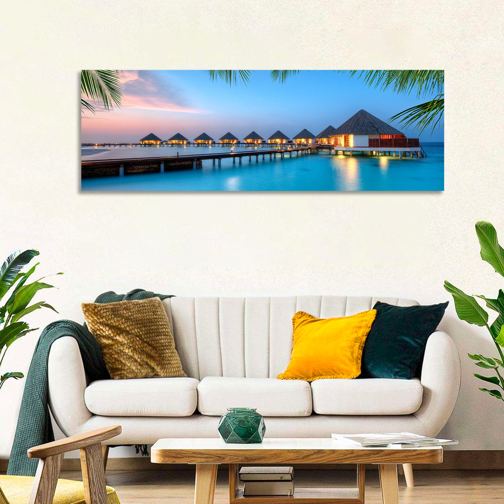 Overwater Bungalows at Twilight Wall Art