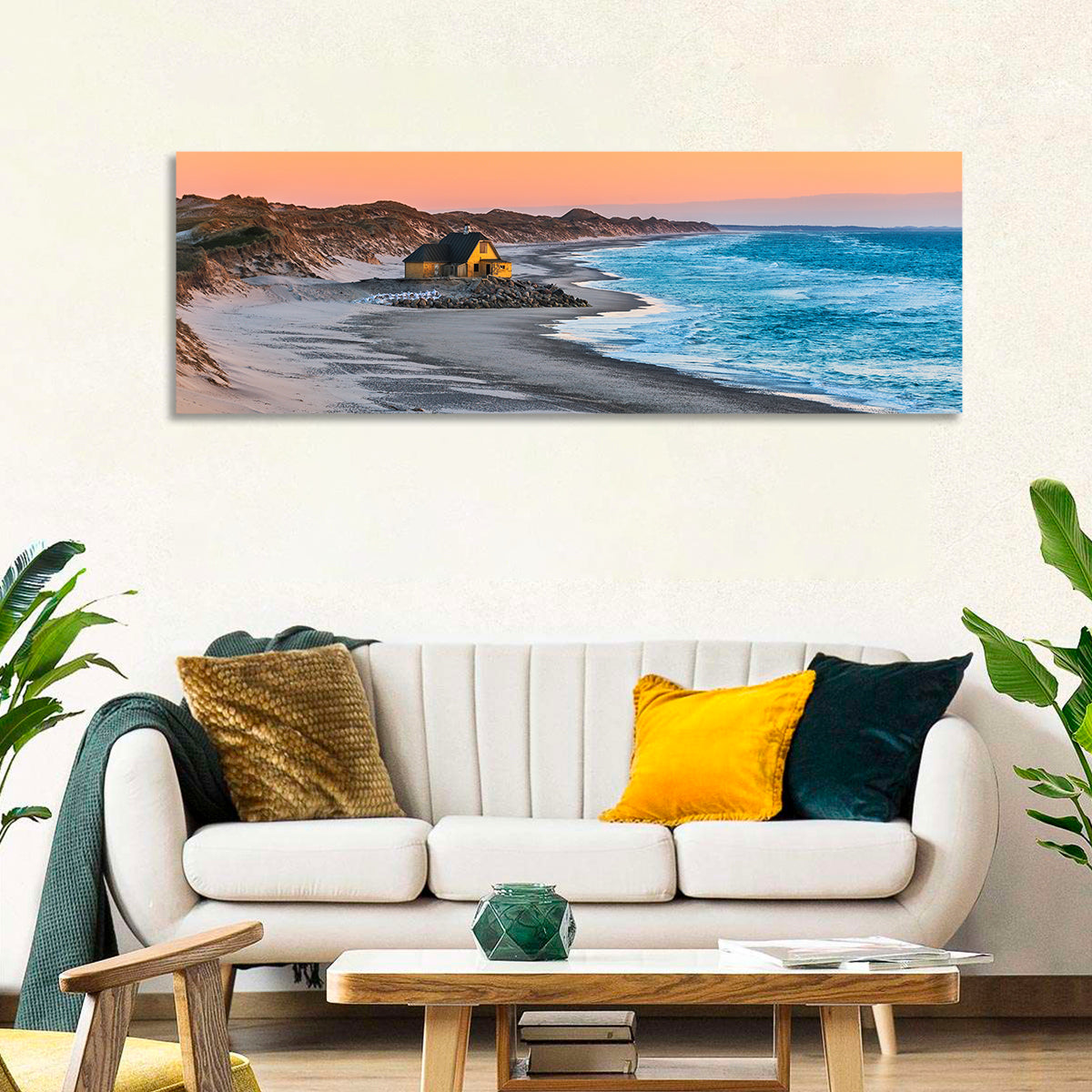 Gammel Skagen Beach House Wall Art in a room, panoramic