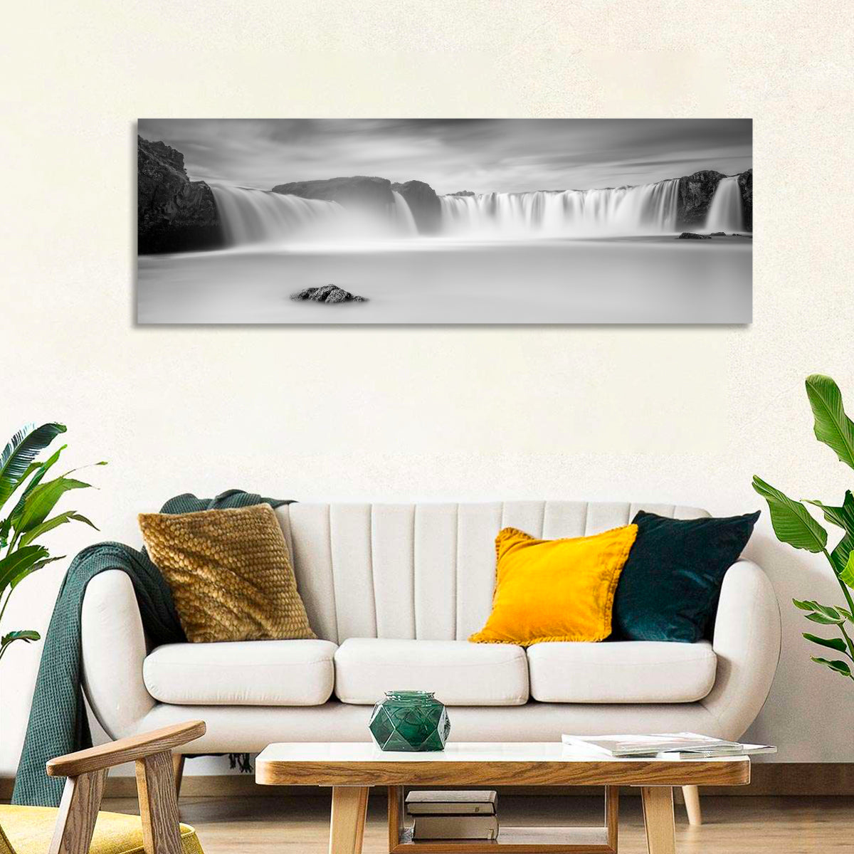 Goðafoss, Mývatn Iceland Wall Art in a room, panoramic