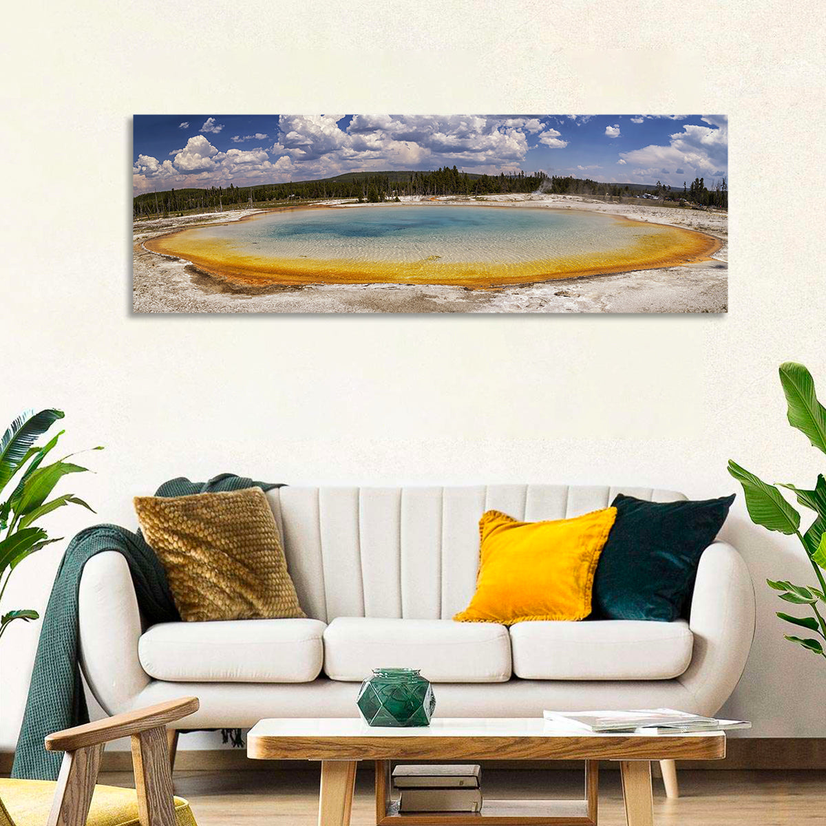 Black Sand Basin, Yellowstone Wall Art in a room, panoramic