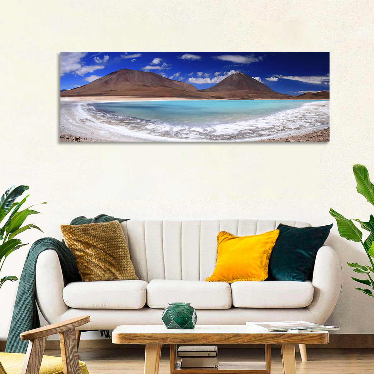 Laguna Verde Turquoise Lake and Licancabur Wall Art in a room, panoramic