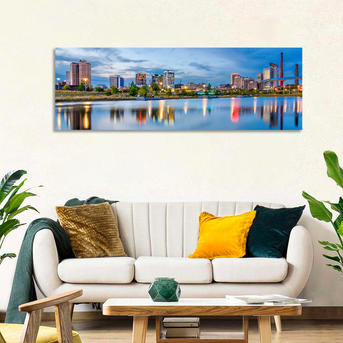 Birmingham Railroad Park Skyline Wall Art in a room, panoramic