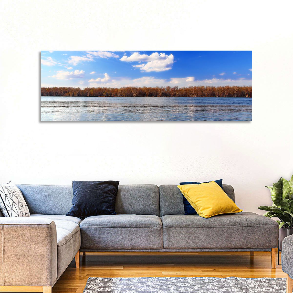 Andalusia Slough Autumn River Wall Art in a room, panoramic