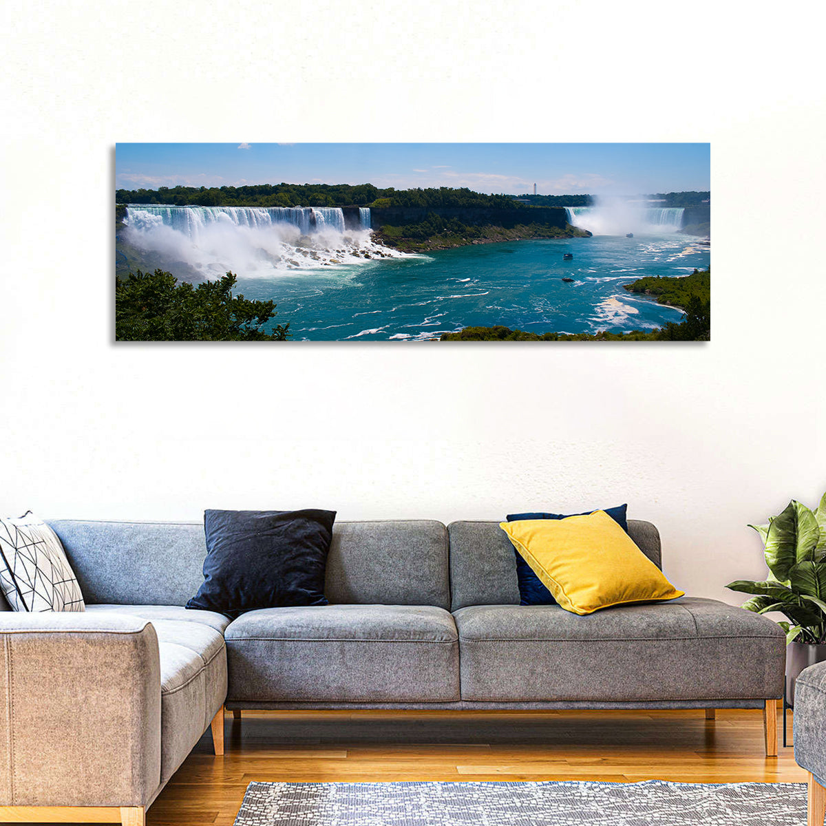 Niagara Falls Panorama Wall Art in a room, panoramic