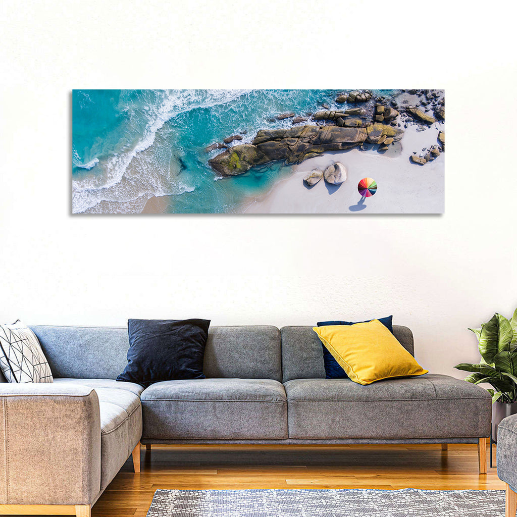 Aerial Beach with Rainbow Umbrella Wall Art