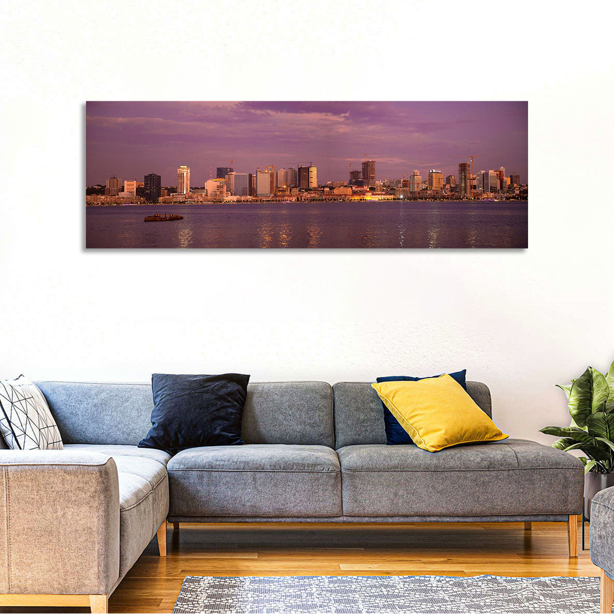 Luanda Skyline at Dusk Wall Art in a room, panoramic