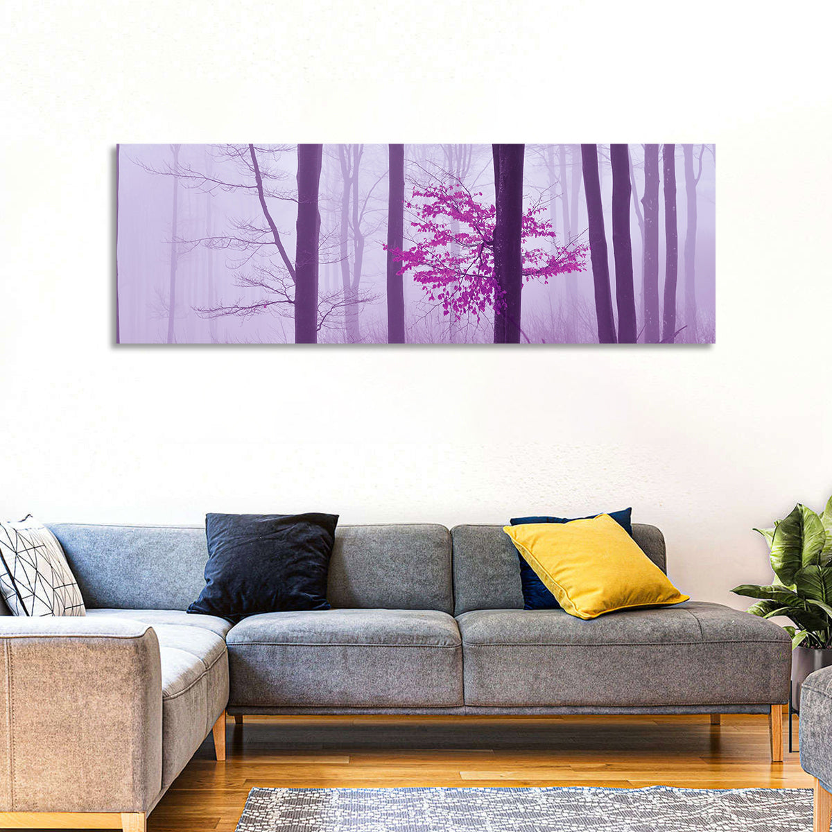 Magenta Tree in Foggy Forest Wall Art