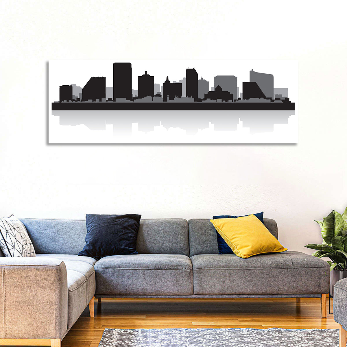 Atlantic City Skyline Wall Art in a room, panoramic