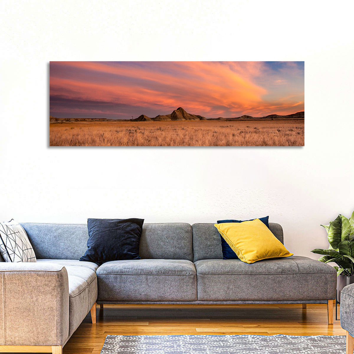 Toadstool State Park Sunset Wall Art in a room, panoramic