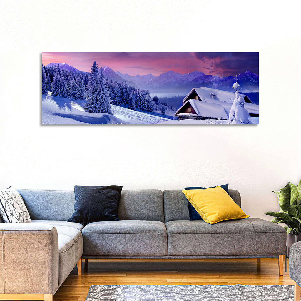 Snowy Mountain Cabin Wall Art