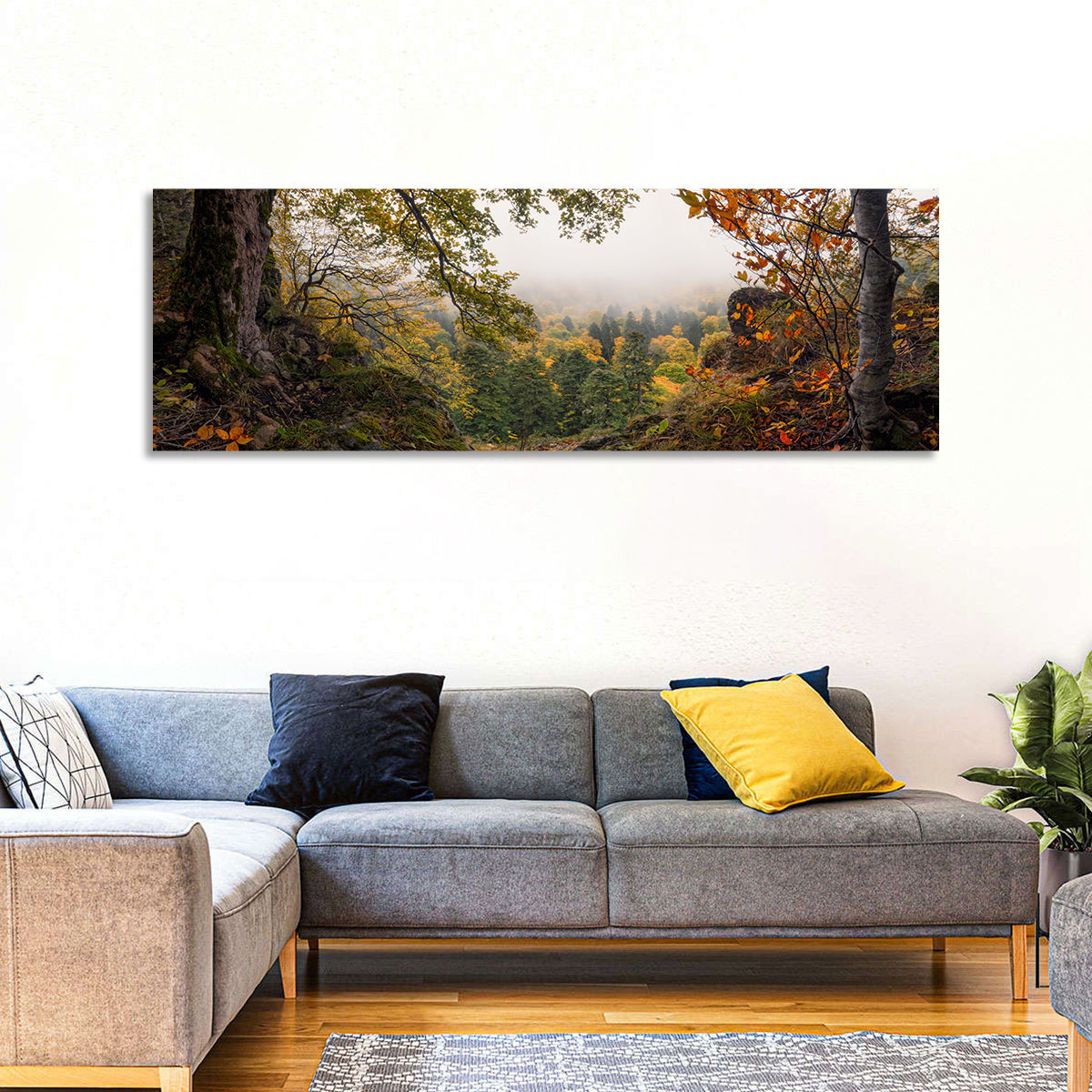 Enchanted Forest Valley Wall Art in a room, panoramic