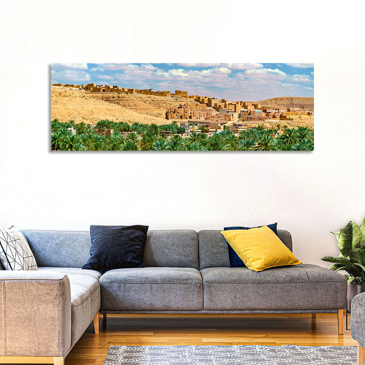 Ksar Bounoura Oasis Town Vista Wall Art in a room, panoramic