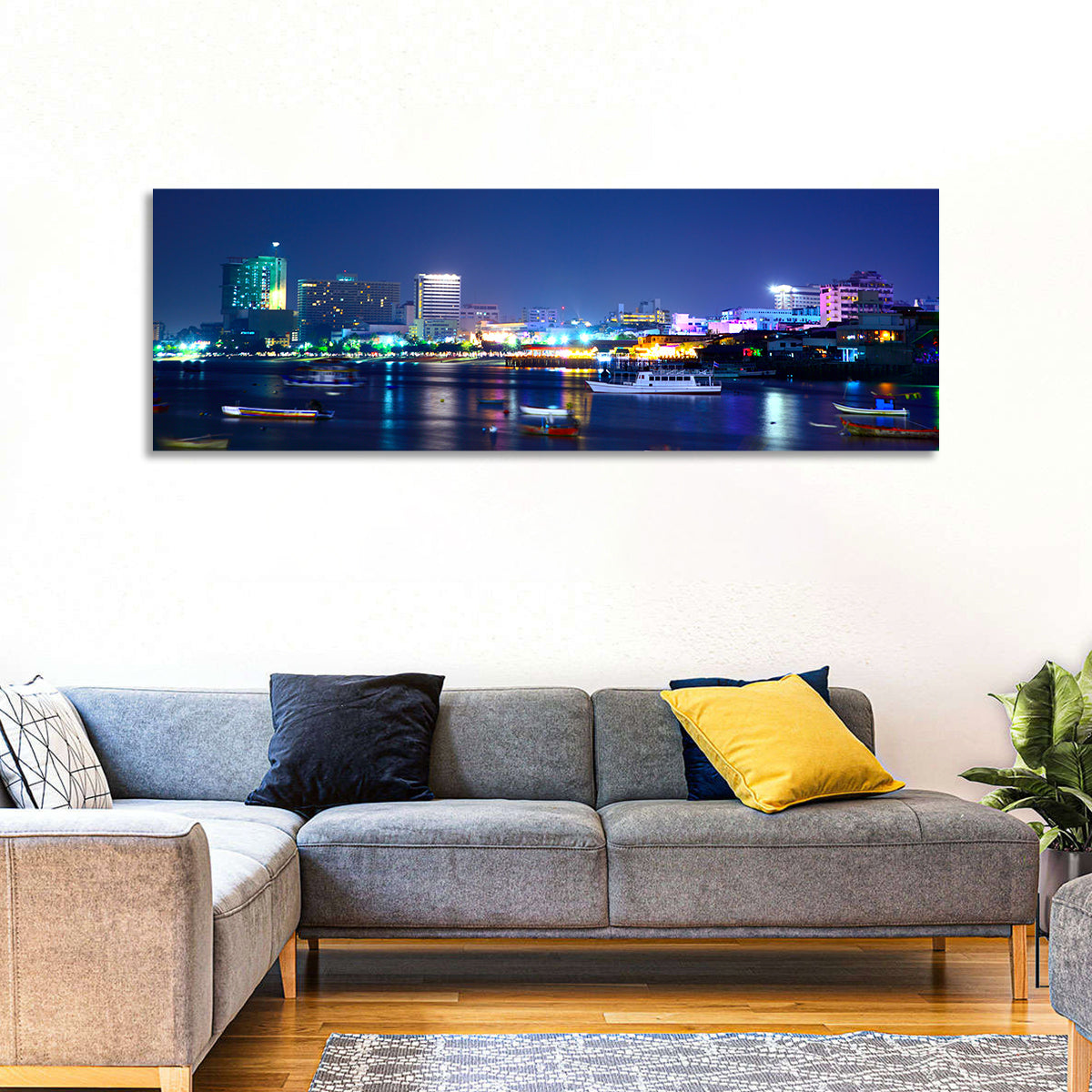 Pattaya Bay Night Skyline Wall Art