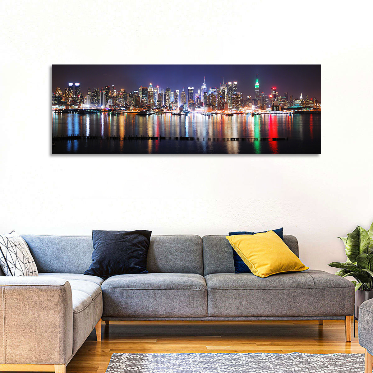 New York Skyline Mirror Reflection at Night Wall Art