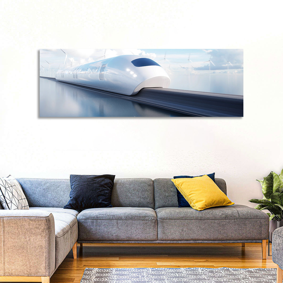 Futuristic Monorail Perspective Wall Art in a room, panoramic