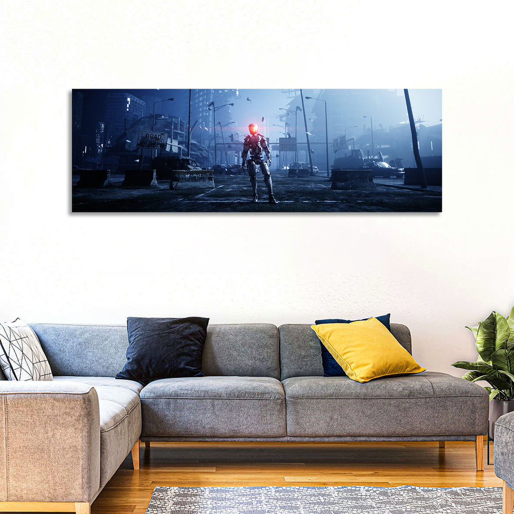 Alien Robot in Ruined City Wall Art