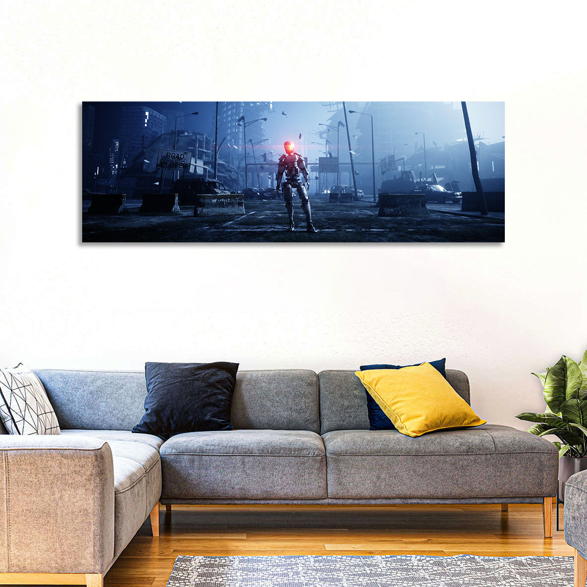 Alien Robot in Ruined City Wall Art