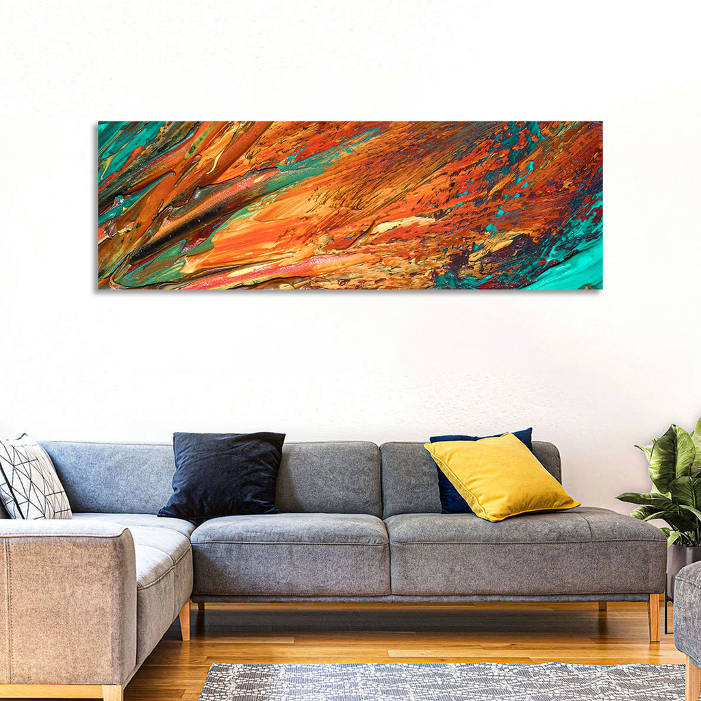 Flowing River Abstract in Orange and Teal Wall Art