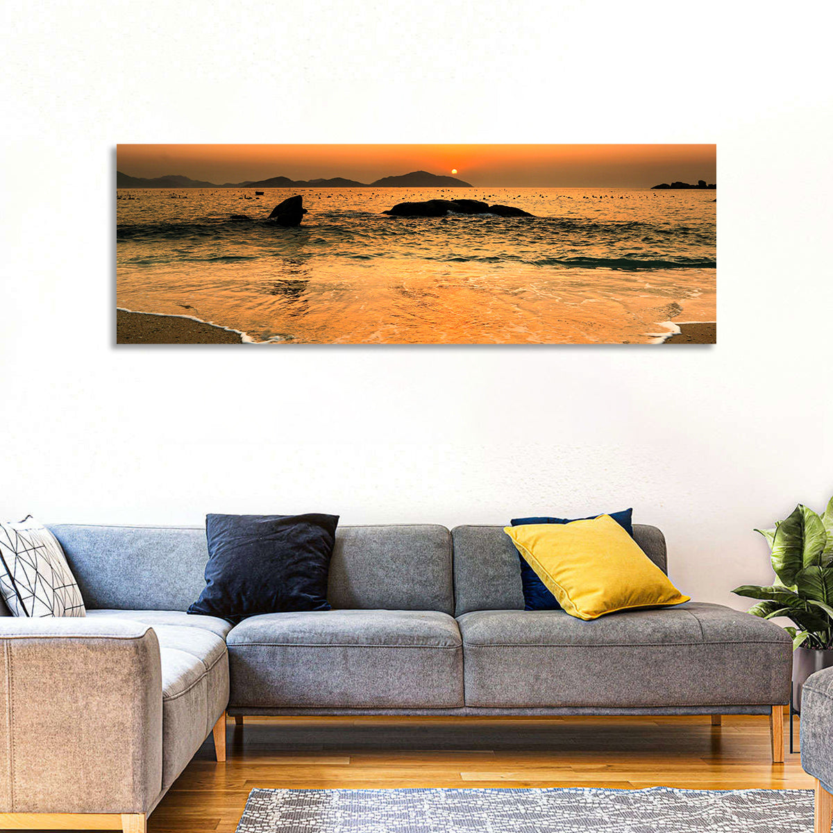 Khanh Hoa Beach Sunset Wall Art in a room, panoramic