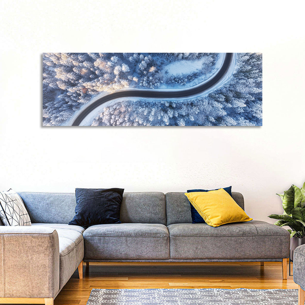 Winding Snow-covered Forest Road Wall Art
