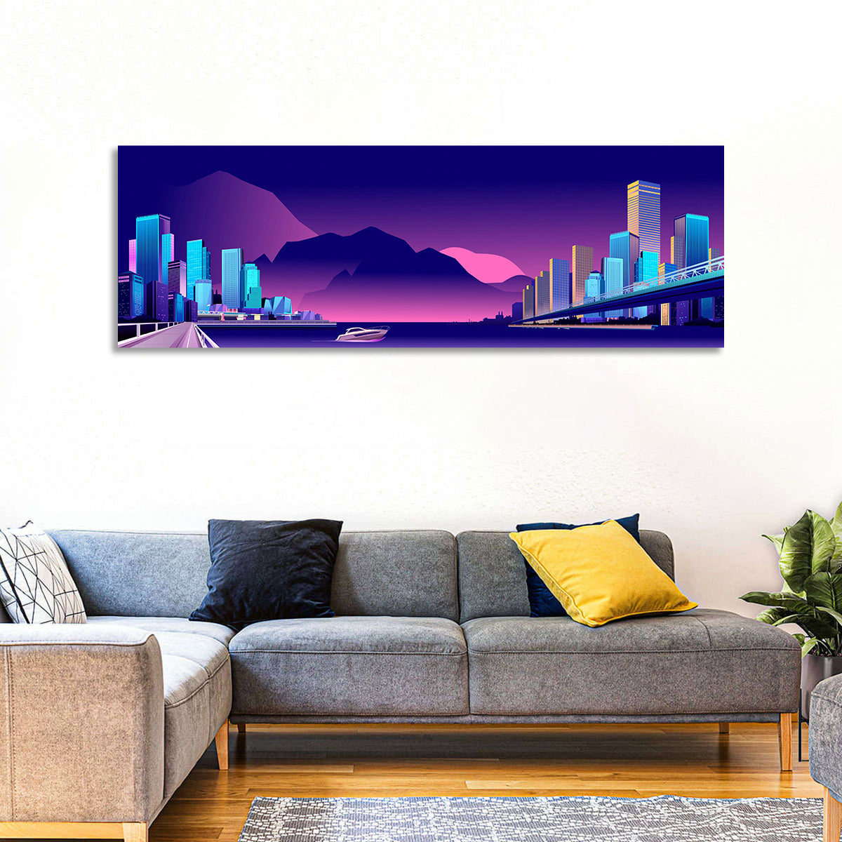 Purple Harbor Skyline Wall Art