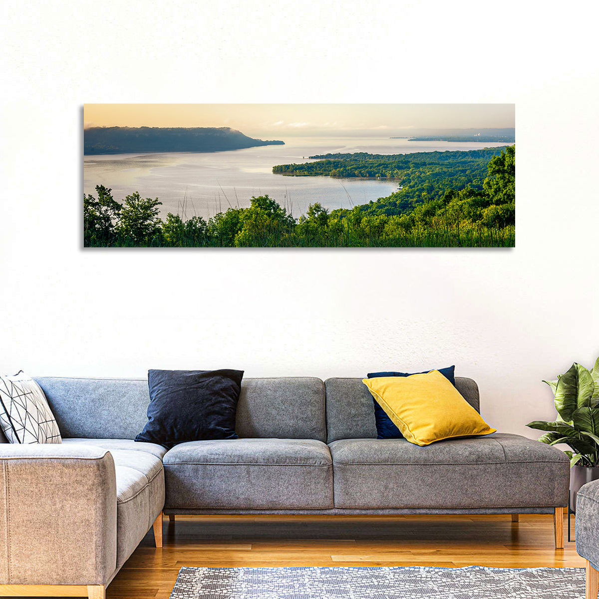 Mississippi River and Lake Pepin Wall Art in a room, panoramic