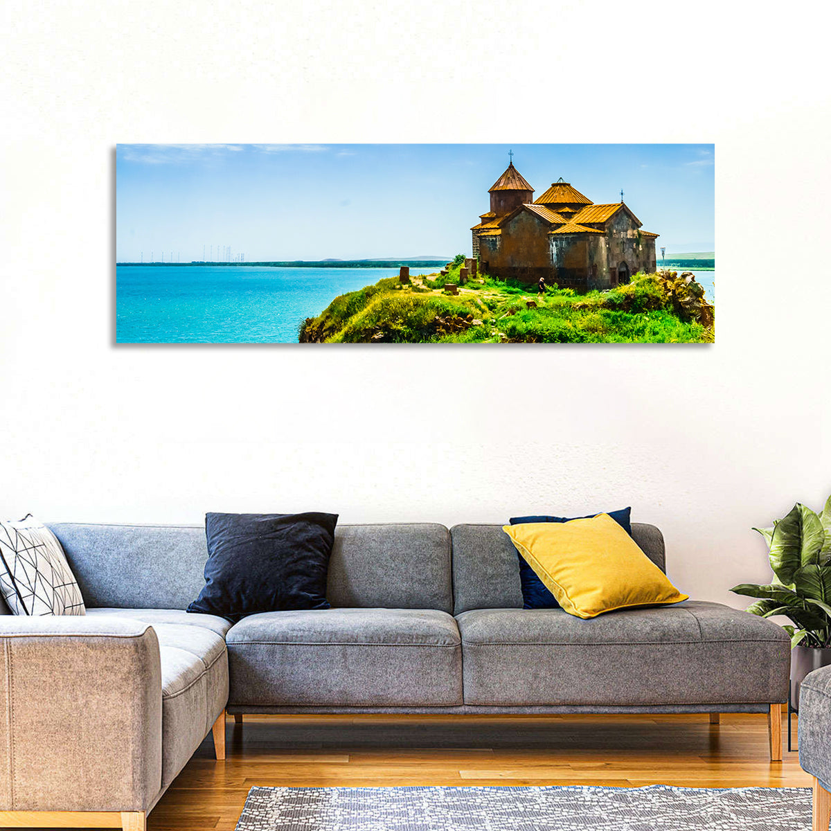 Sevanavank on Lake Sevan Wall Art in a room, panoramic