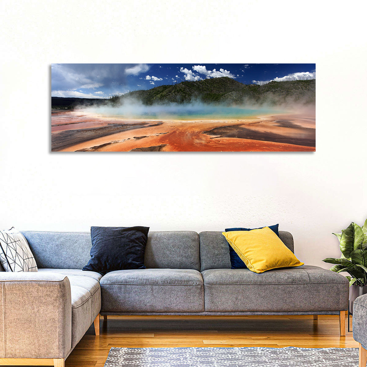 Grand Prismatic Spring, Yellowstone Wall Art in a room, panoramic