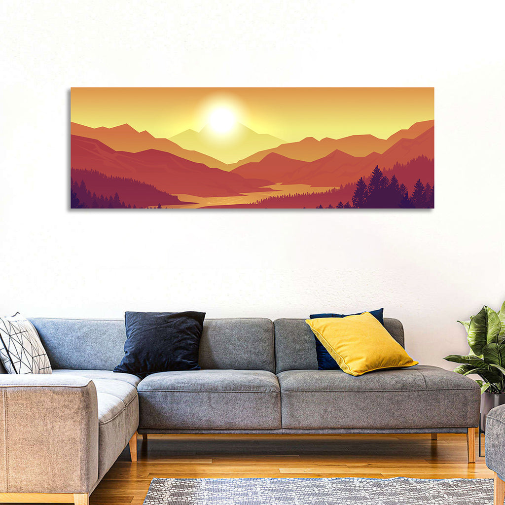 Sunset Pines and Layered Mountains Wall Art