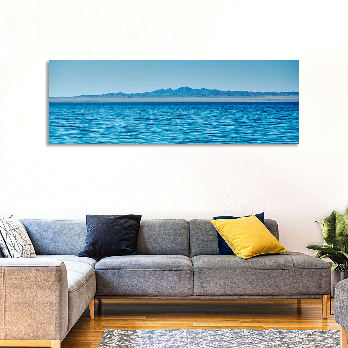 Khyargas Nuur Lake Wall Art in a room, panoramic