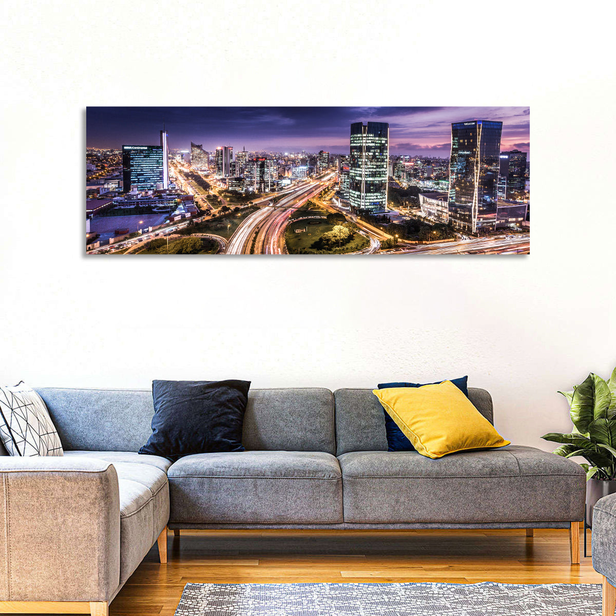 Lima Night Skyline Wall Art in a room, panoramic