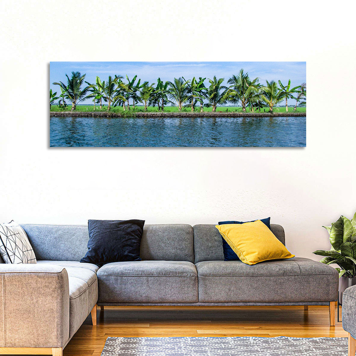 Vembanad Lake Landscape Wall Art in a room, panoramic