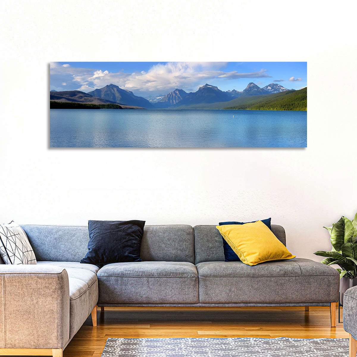 Lake Mcdonald Reflections Wall Art in a room, panoramic