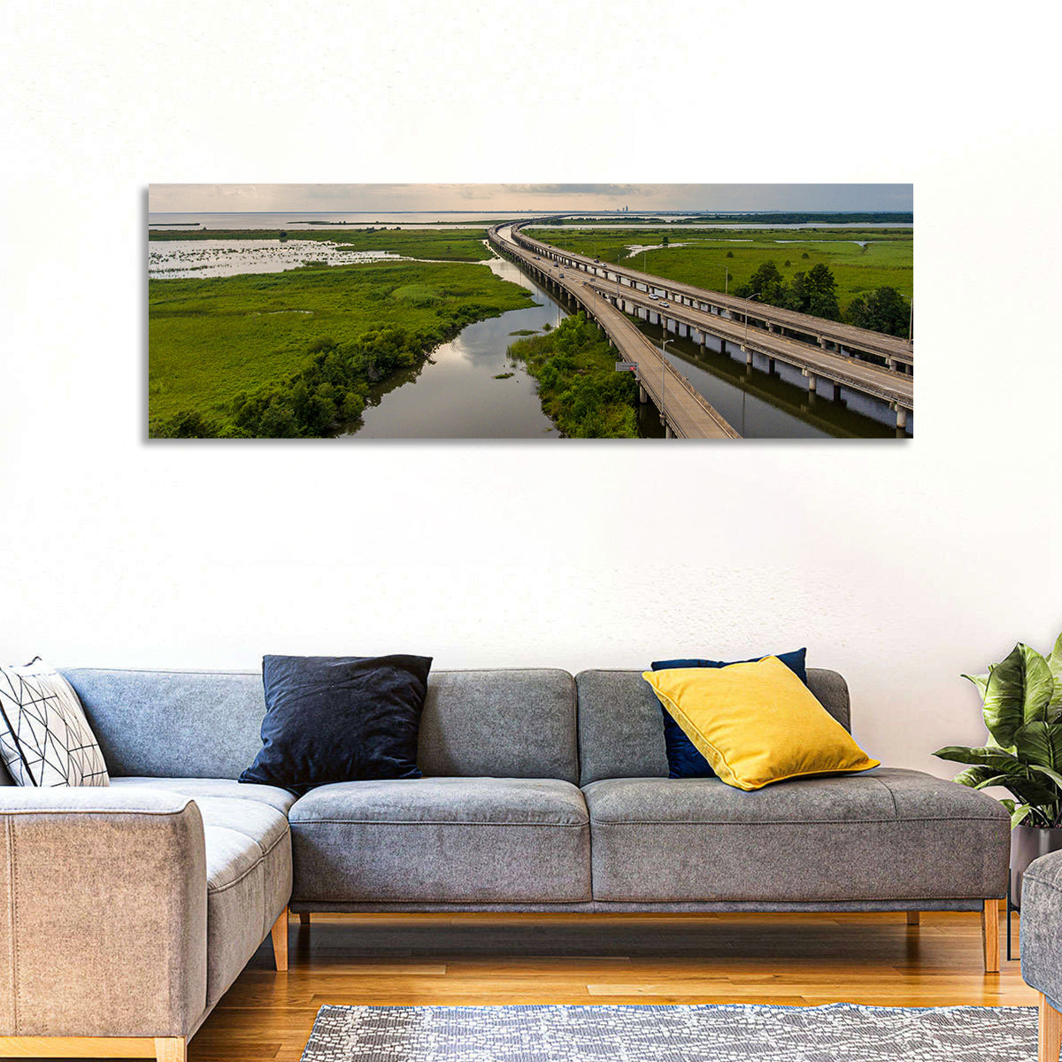 Interstate 10 Bridge Wall Art in a room, panoramic