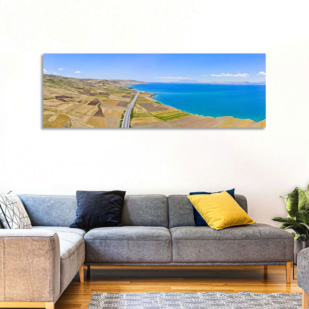 Lake Van Landscape Wall Art in a room, panoramic
