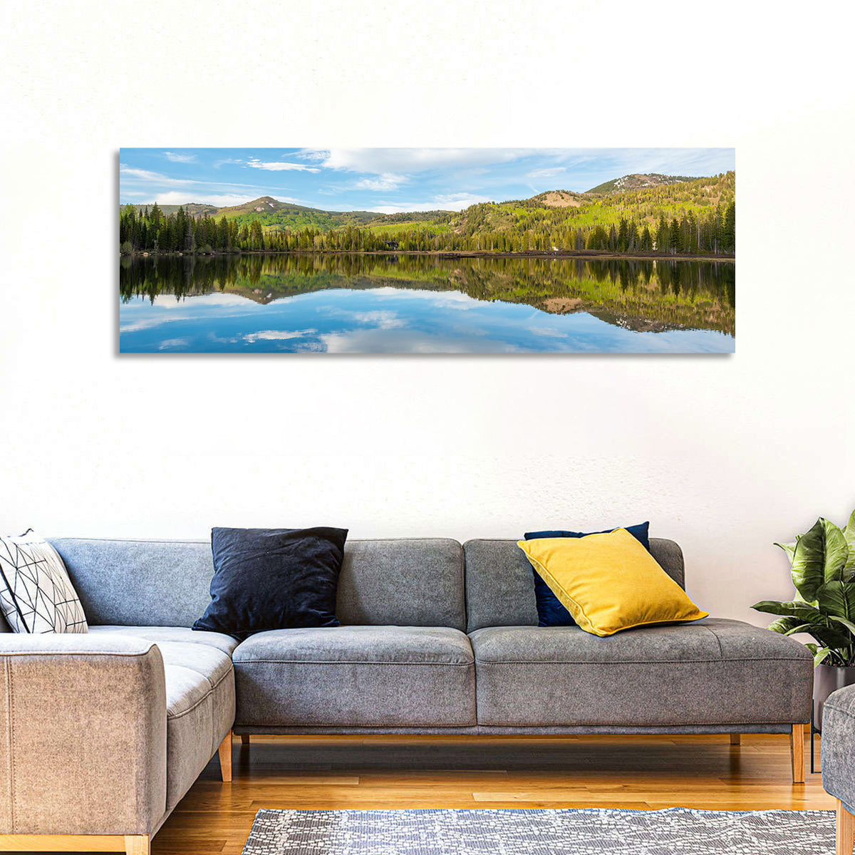 Silver Lake Reflection Wall Art in a room, panoramic
