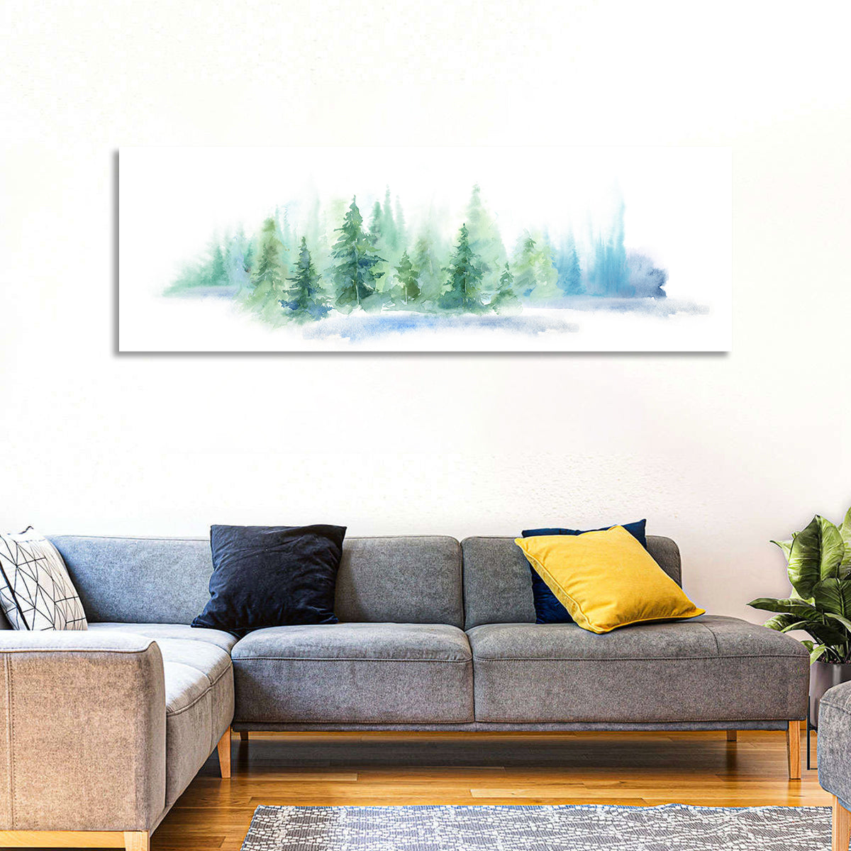 Misty Pine Forest Watercolor Wall Art