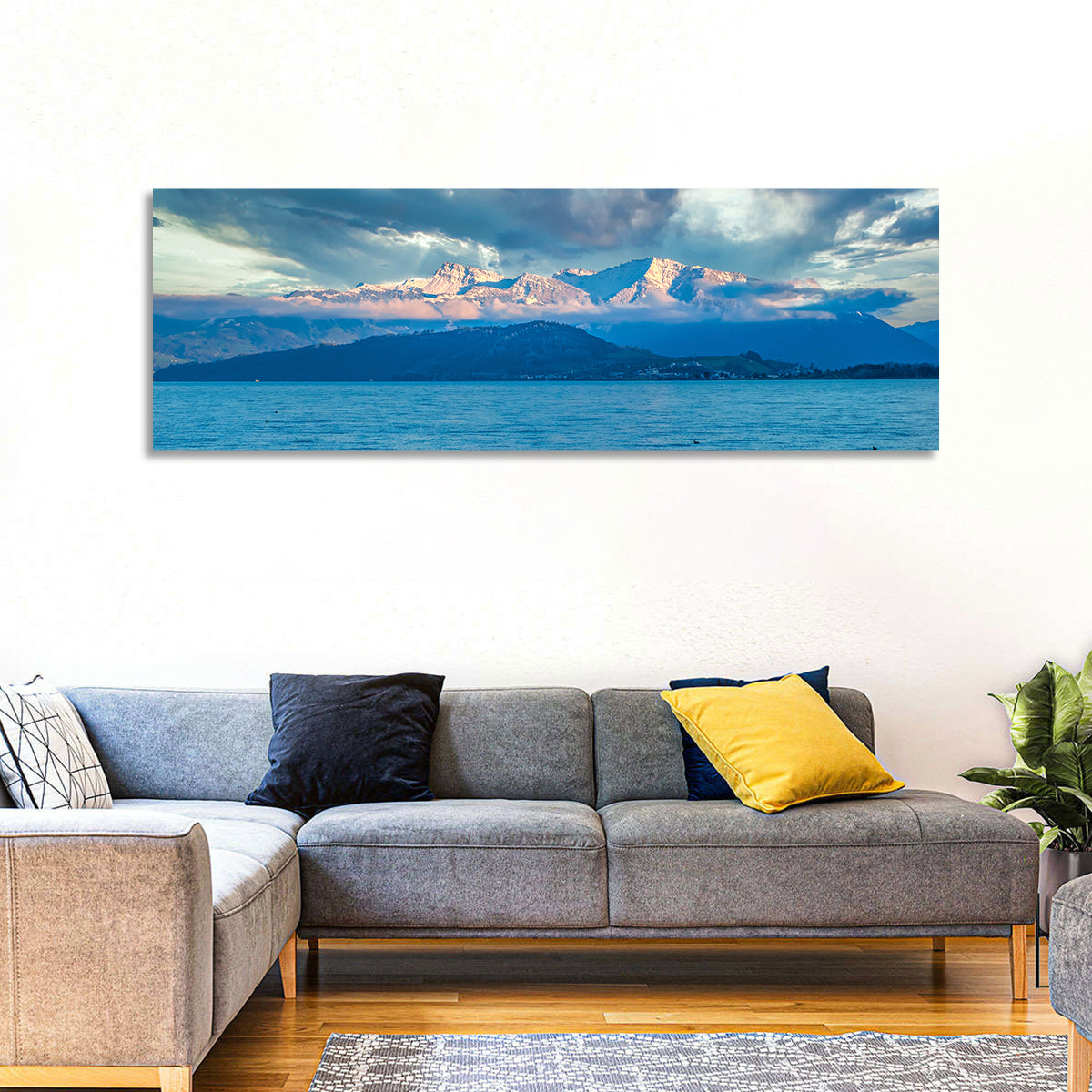 Lake Obersee Golden Hour Wall Art in a room, panoramic