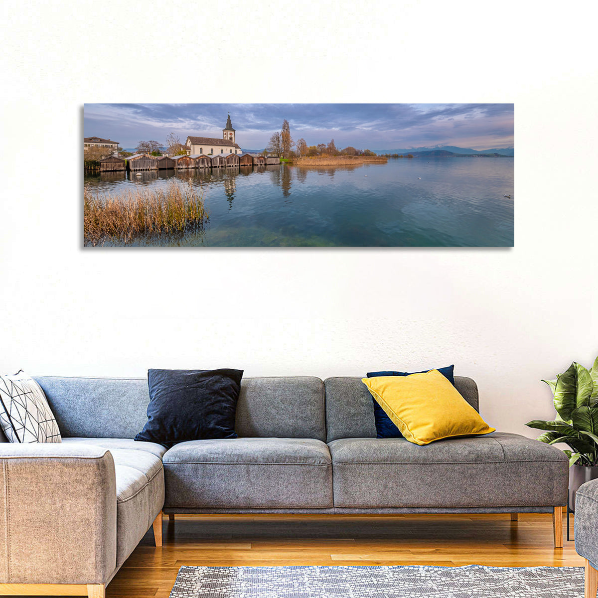 Busskirch Church on Lake Obersee Wall Art in a room, panoramic