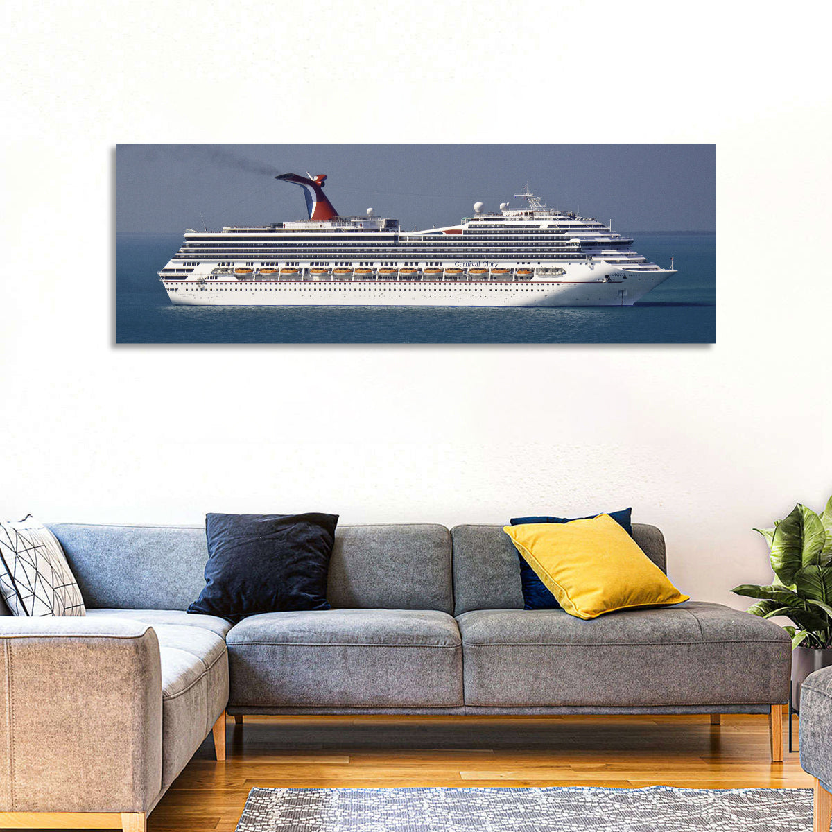 Carnival Glory Cruise Ship Wall Art in a room, panoramic