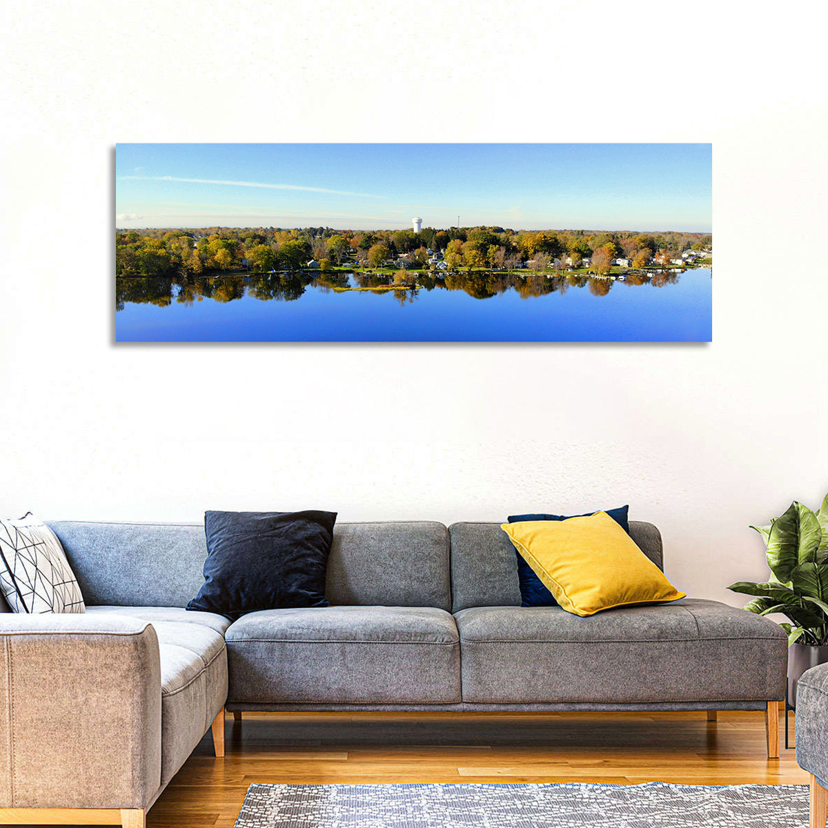Oneida Lake Water Tower Wall Art in a room, panoramic