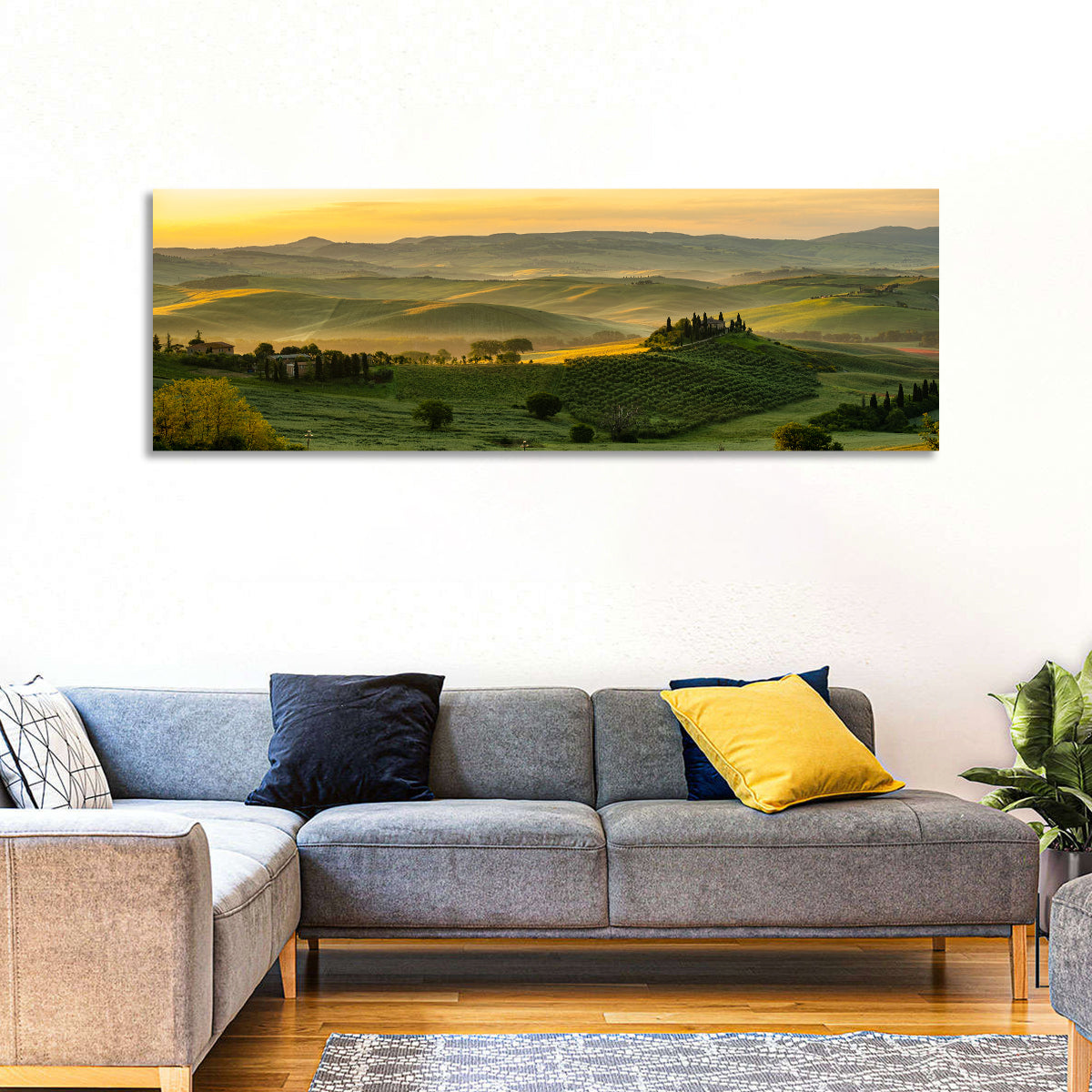 Tuscan Hill Meadows Wall Art in a room, panoramic