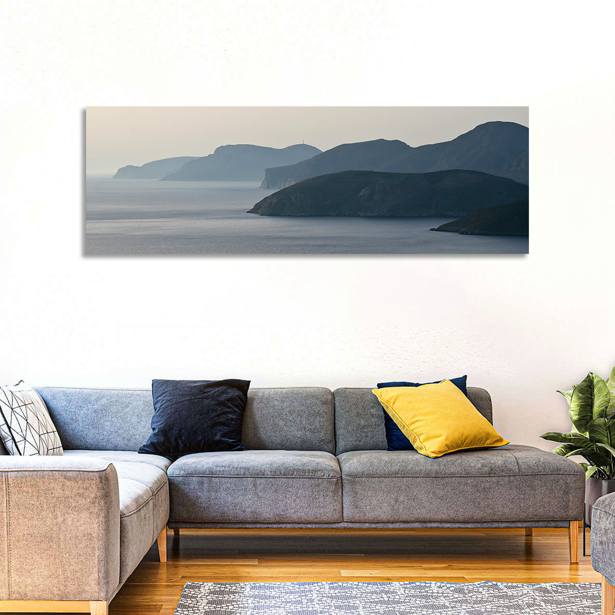 Kalymnos Shore at Blue Hour Wall Art in a room, panoramic
