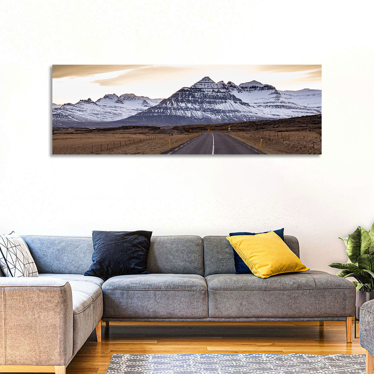 East Fjords Road at Dusk Wall Art in a room, panoramic