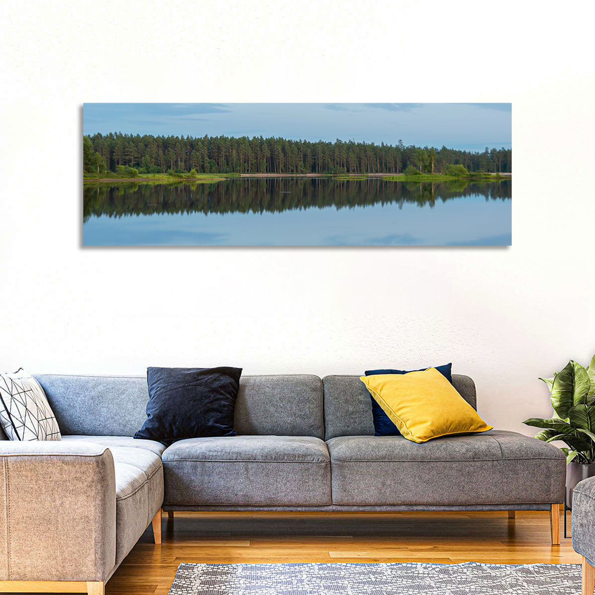 Lake Vanern Moonlight Wall Art in a room, panoramic