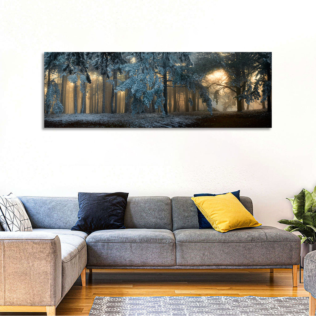 Sunlit Snow Covered Forest Wall Art