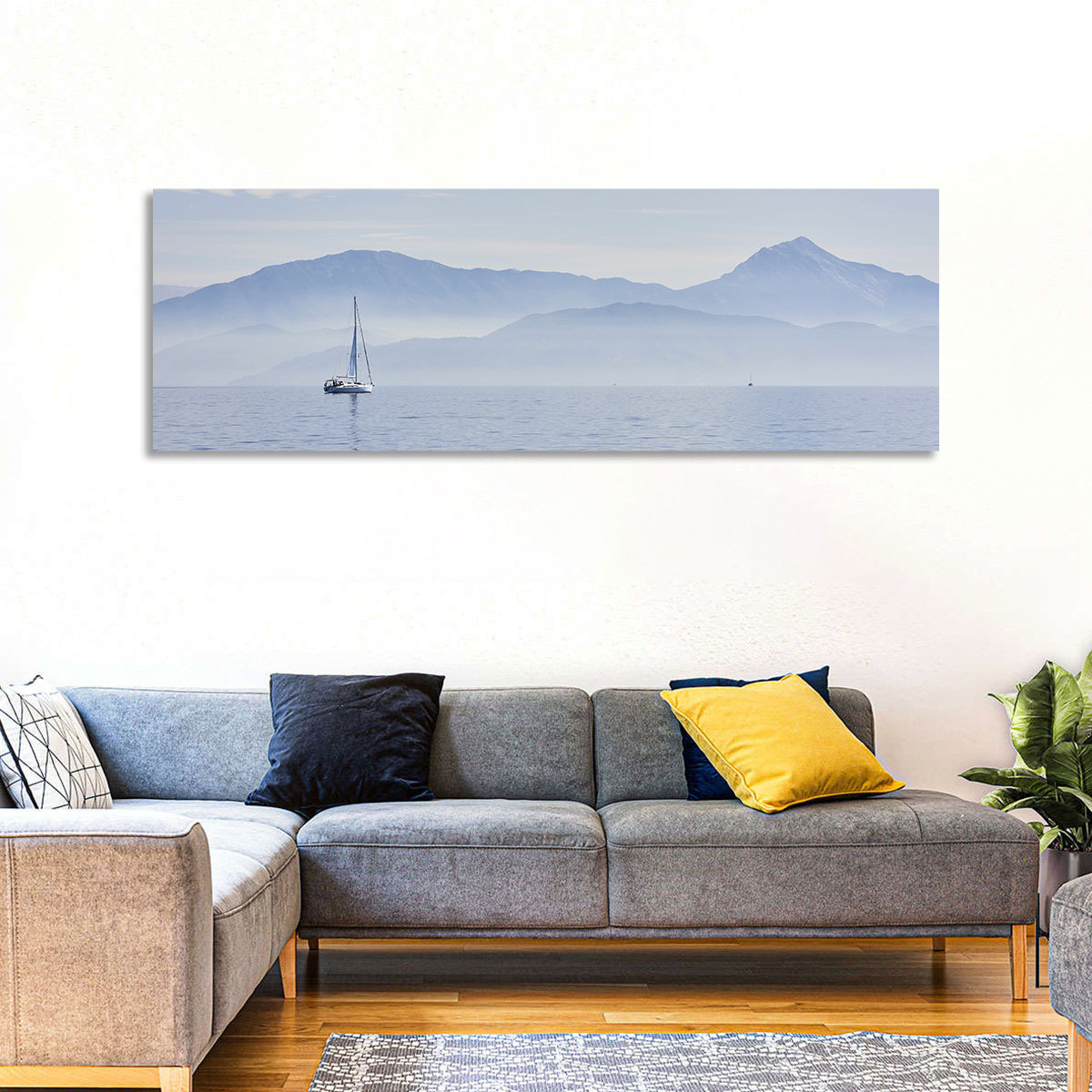 Sailboat and Misty Mountains Wall Art