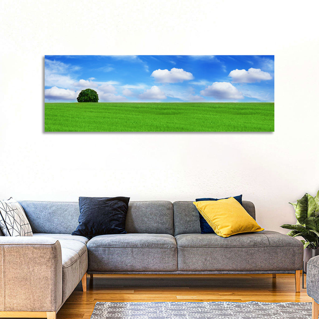 Solitary Tree Over Green Meadow Wall Art