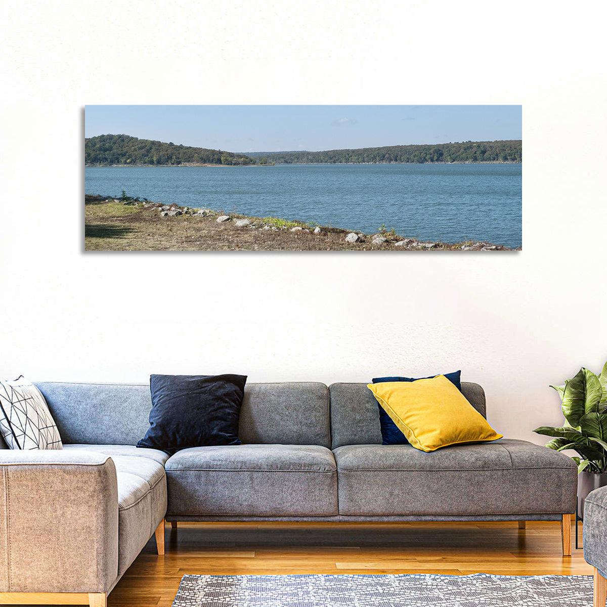 Tenkiller Lake Shoreline Wall Art in a room, panoramic
